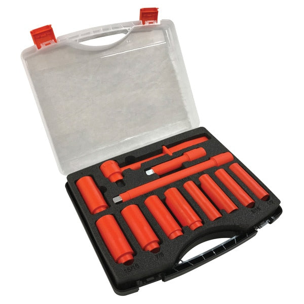 1000V Insulated 1/2-inch Drive Deep Socket Set, 11-Piece