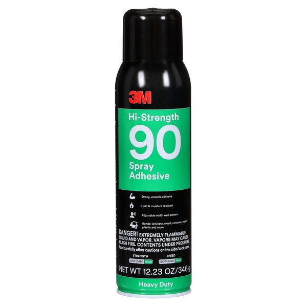 Spray Adhesive, Hi-Strength 90 Series, Clear, 12.23 oz, Aerosol Can