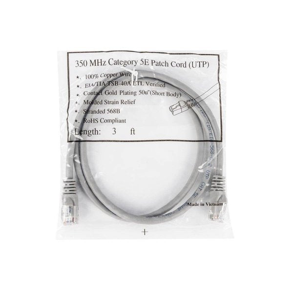 Ethernet Cable, Cat 5e, Gray, 3 ft.