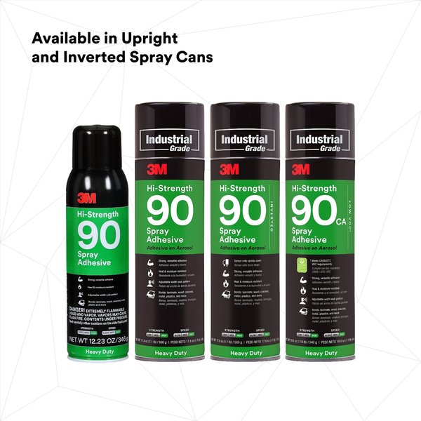 Spray Adhesive, 24 fl oz, Aerosol Can, Clear, Hi-Strength 90