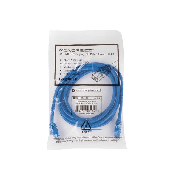 Ethernet Cable, Cat 5e, Blue, 7 ft.
