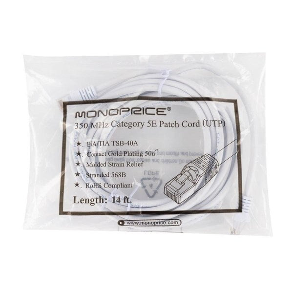 Ethernet Cable, Cat 5e, White, 14 ft.