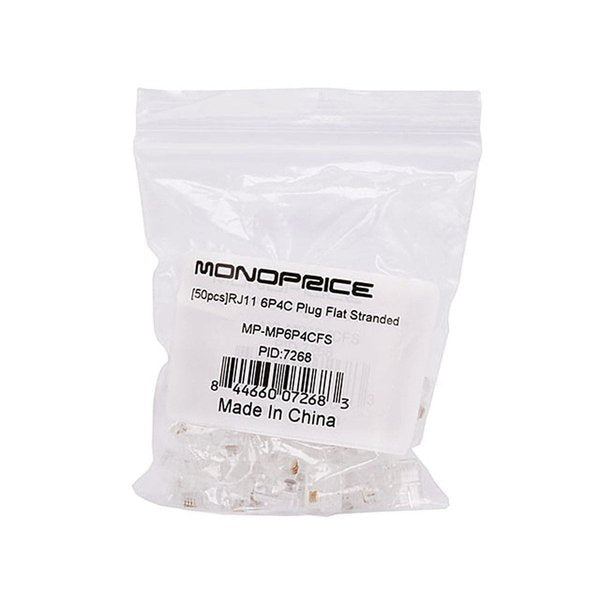 Plug, Modular, RJ11, 6P4C, Stranded, PK50