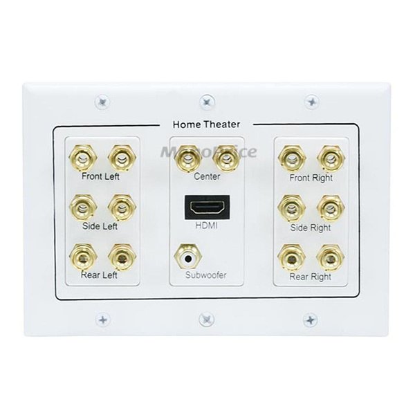 A/V Wallplate, 3-Gang, 7.1 Stereo, White