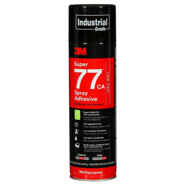 Spray Adhesive, Super 77CA Series, Clear, 18 oz, Aerosol Can
