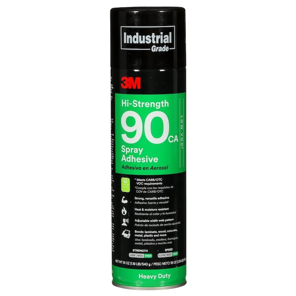 Spray Adhesive, Hi-Strength 90CA Series, Clear, 19 oz, Aerosol Can