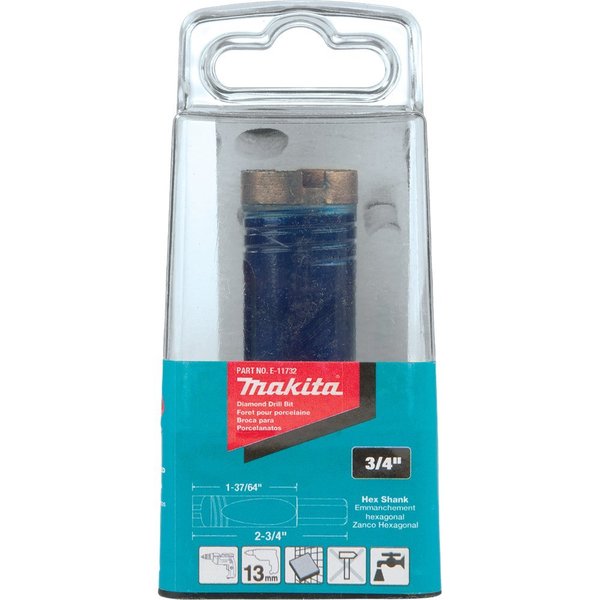 Diamond Drill Bit, Hex Shank 3/4