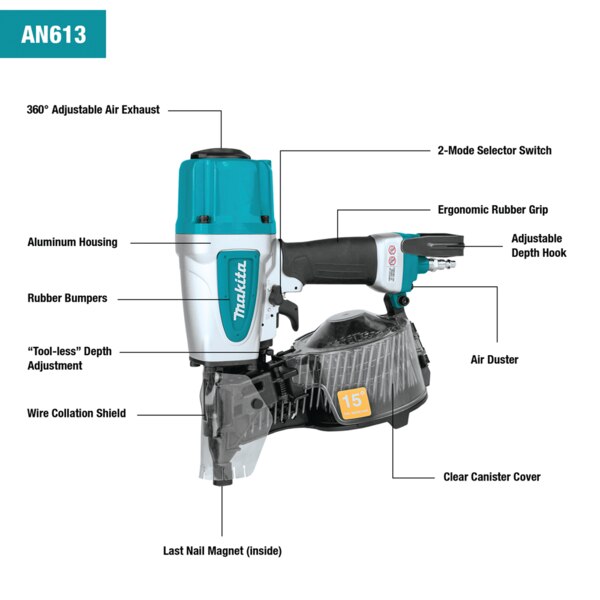 Siding Coil Nailer, 15 deg., 2-1/2