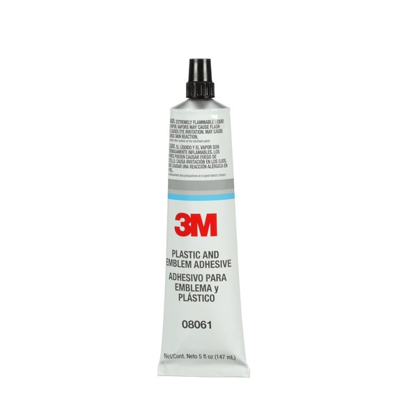 Plastic/Emblem Adhesive, 5 oz, Tube, Clear, Synthetic Elastomer Base, Begins to Harden in 5 min, 6PK