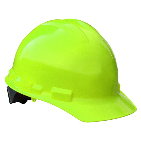 Front Brim Hard Hat, Type 1, Class E, Ratchet (4-Point), Hi-Vis Green