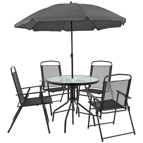 Round Patio Table Set And Umbrella, 6 pcs. , 31-1/4