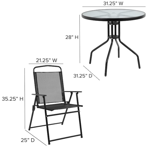 Round Patio Table Set And Umbrella, 6 pcs. , 31-1/4