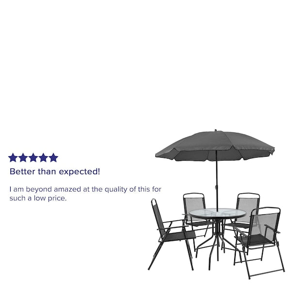 Round Patio Table Set And Umbrella, 6 pcs. , 31-1/4