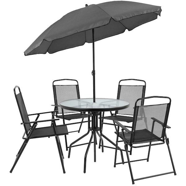 Round Patio Table Set And Umbrella, 6 pcs. , 31-1/4