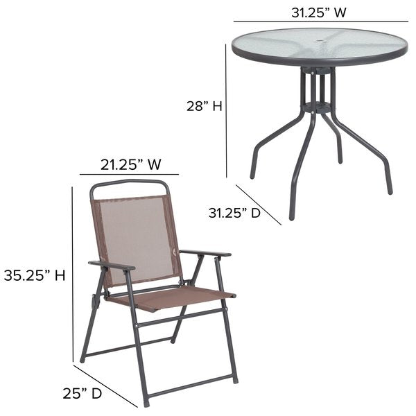 Patio Set & Umbrella, 6 Piece, Brown