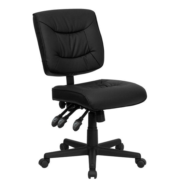 Leather Task Chair, 22 1/4-, No Arm, Back, Seat, Frame: Black
