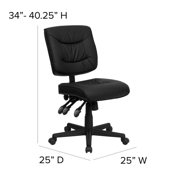 Leather Task Chair, 22 1/4-, No Arm, Back, Seat, Frame: Black