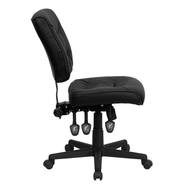 Leather Task Chair, 22 1/4-, No Arm, Back, Seat, Frame: Black