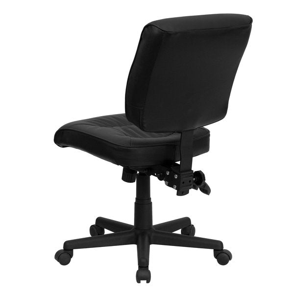 Leather Task Chair, 22 1/4-, No Arm, Back, Seat, Frame: Black