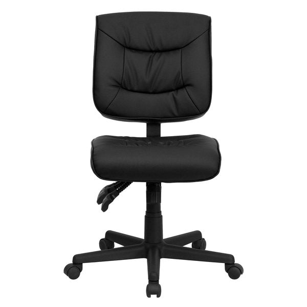 Leather Task Chair, 22 1/4-, No Arm, Back, Seat, Frame: Black