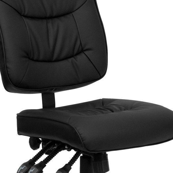 Leather Task Chair, 22 1/4-, No Arm, Back, Seat, Frame: Black