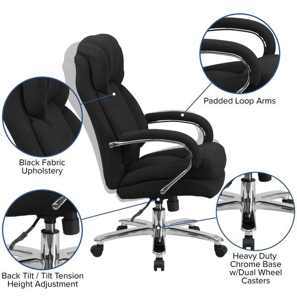 Desk Chair, Fabric, 28 inWPadded Loop, Black Fabric
