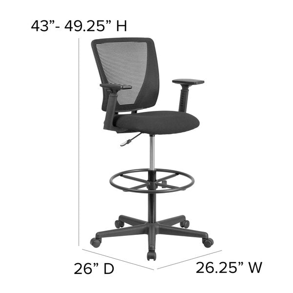 Mesh 32 1/2-, Adjustable Padded, Back, Seat, Frame: Black
