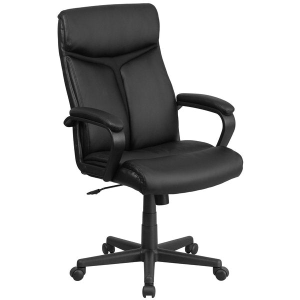 Leather Executive Chair, 22-, Padded, Back, Seat, Frame: Black
