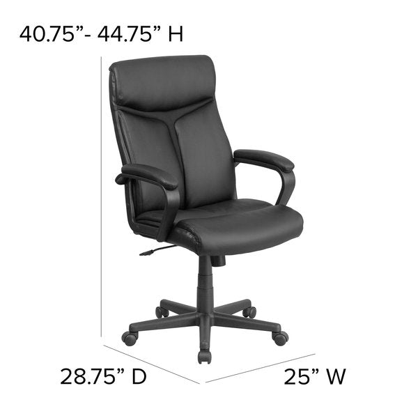Leather Executive Chair, 22-, Padded, Back, Seat, Frame: Black