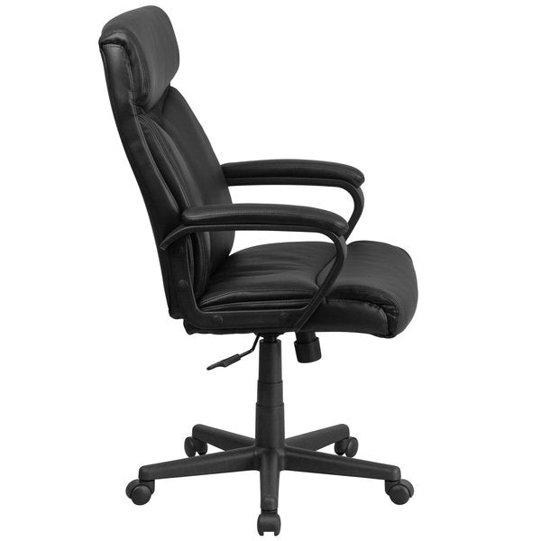 Leather Executive Chair, 22-, Padded, Back, Seat, Frame: Black