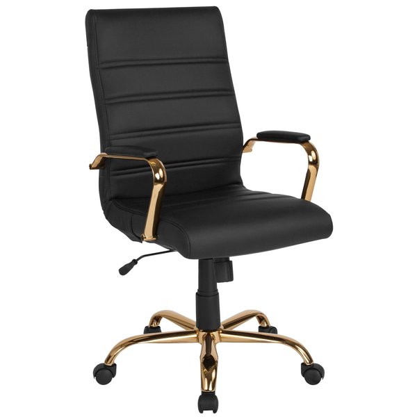 Black Leather Gold Frame High Back Chair