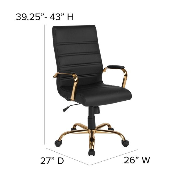 Black Leather Gold Frame High Back Chair