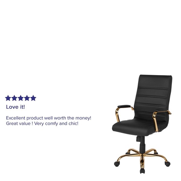 Black Leather Gold Frame High Back Chair