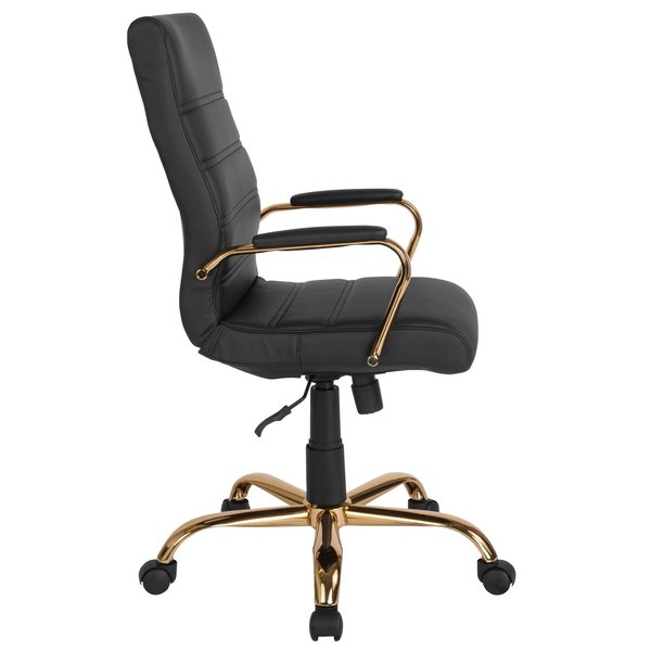 Black Leather Gold Frame High Back Chair