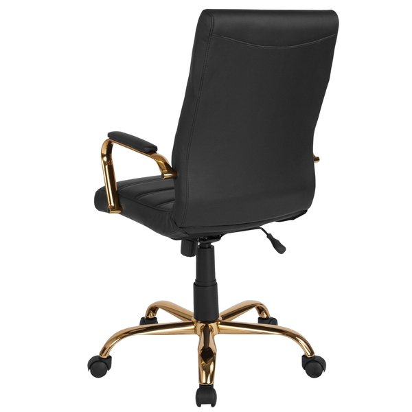 Black Leather Gold Frame High Back Chair