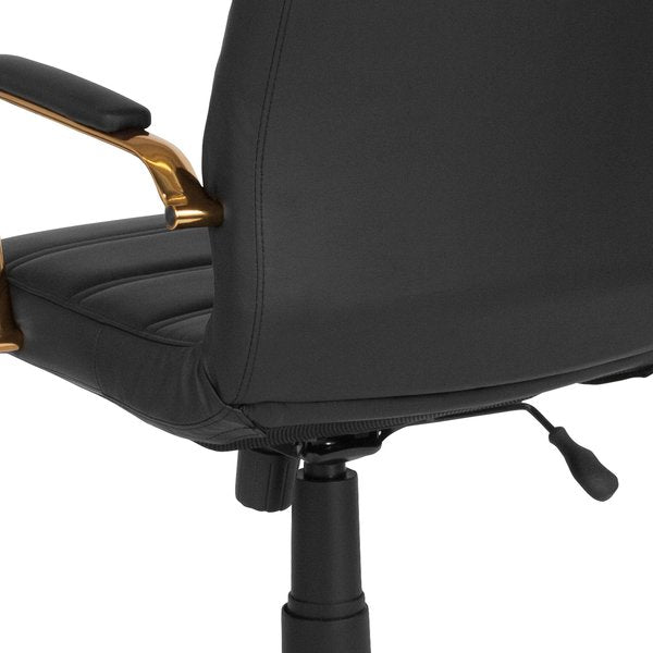 Black Leather Gold Frame High Back Chair