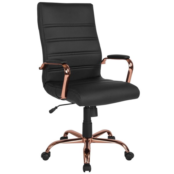 Black Leather Rose Gold Frame High Back Chair