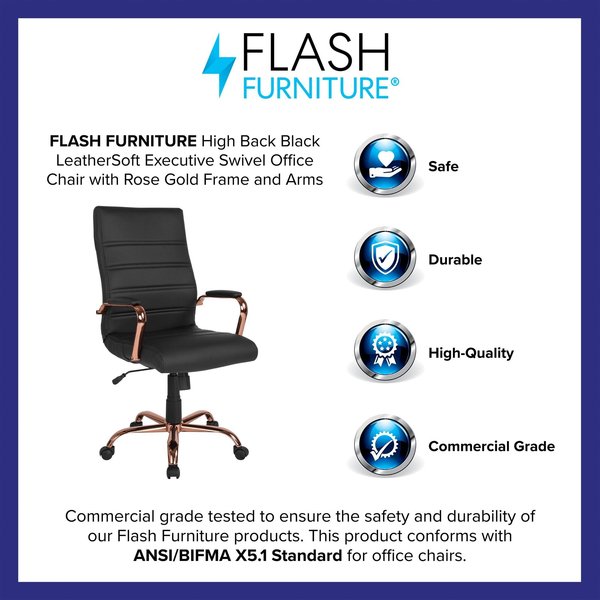 Black Leather Rose Gold Frame High Back Chair