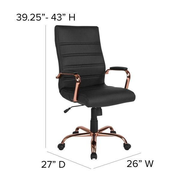 Black Leather Rose Gold Frame High Back Chair