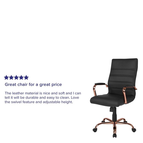 Black Leather Rose Gold Frame High Back Chair
