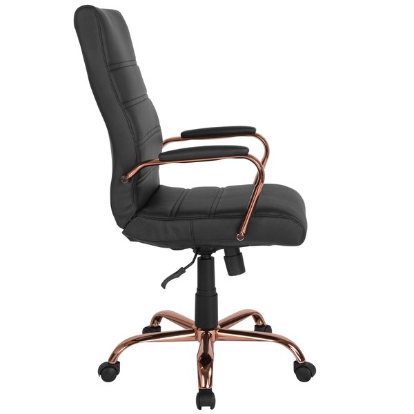 Black Leather Rose Gold Frame High Back Chair