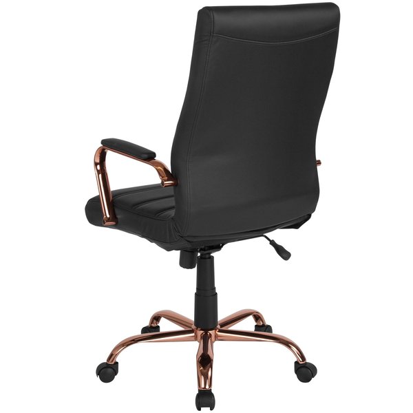 Black Leather Rose Gold Frame High Back Chair