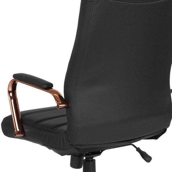 Black Leather Rose Gold Frame High Back Chair