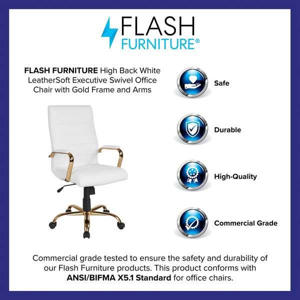 White Leather Gold Frame High Back Chair