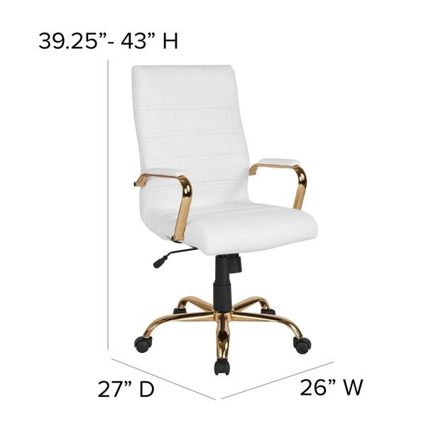 White Leather Gold Frame High Back Chair