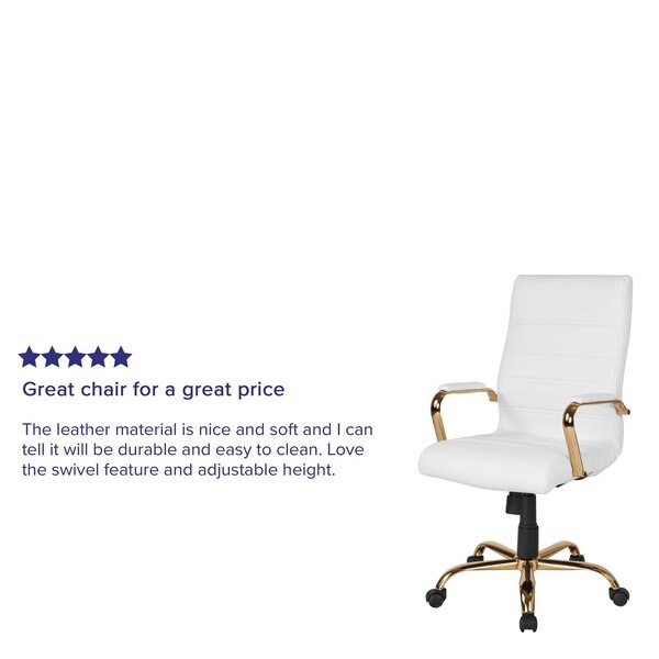 White Leather Gold Frame High Back Chair