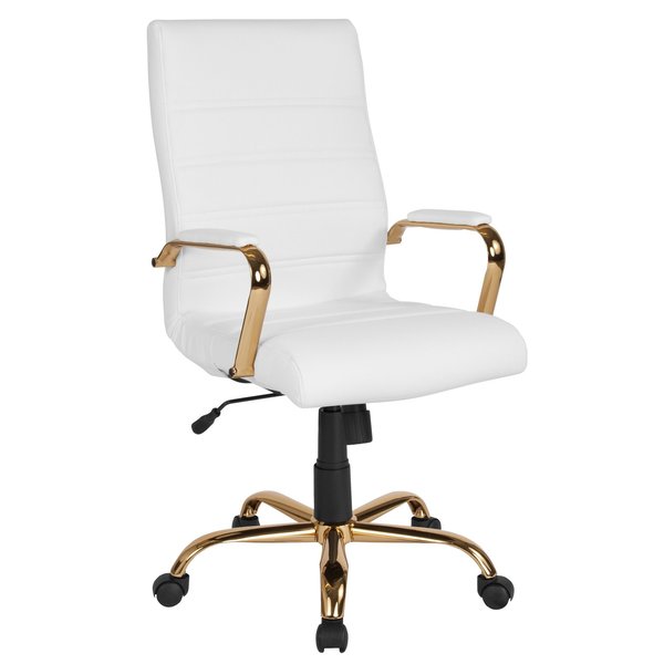 White Leather Gold Frame High Back Chair