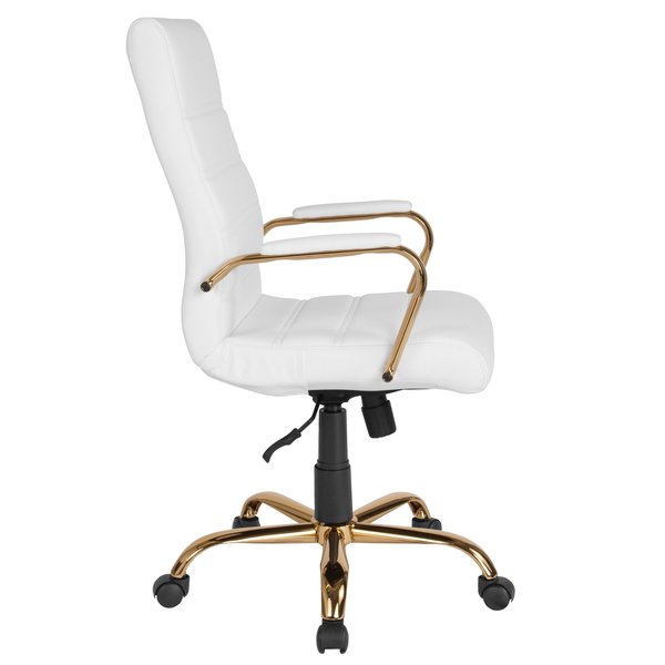 White Leather Gold Frame High Back Chair