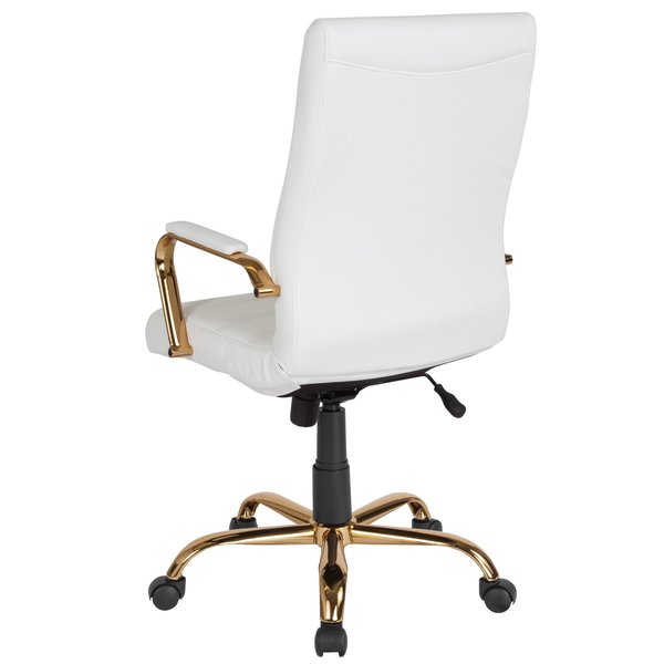 White Leather Gold Frame High Back Chair
