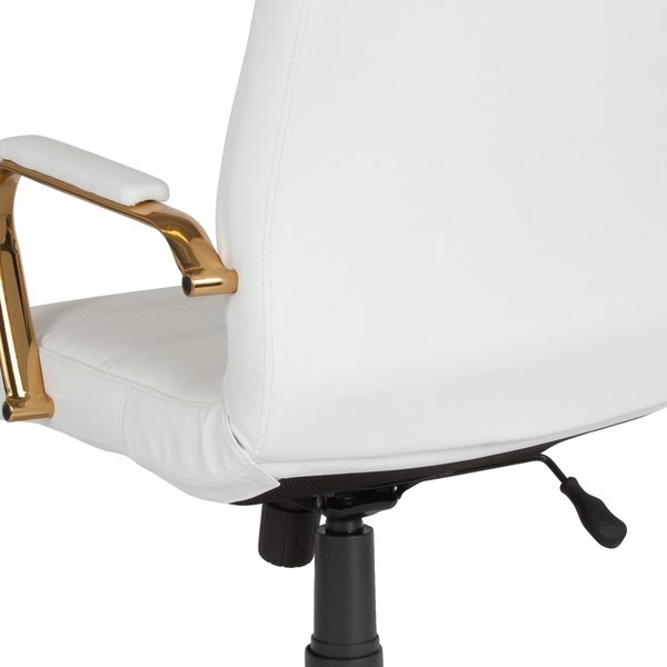 White Leather Gold Frame High Back Chair